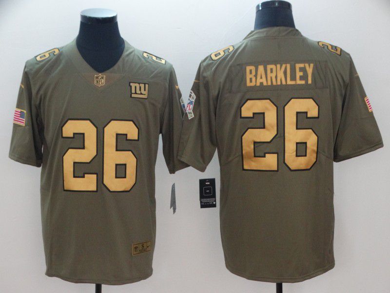 Men New York Giants 26 Barkley Green gold Nike Olive Salute To Service Limited NFL Jersey